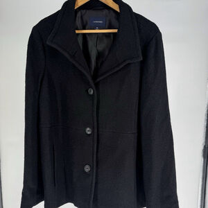 Lands' End Black Wool Blend Button Front Ski & Snow Jacket